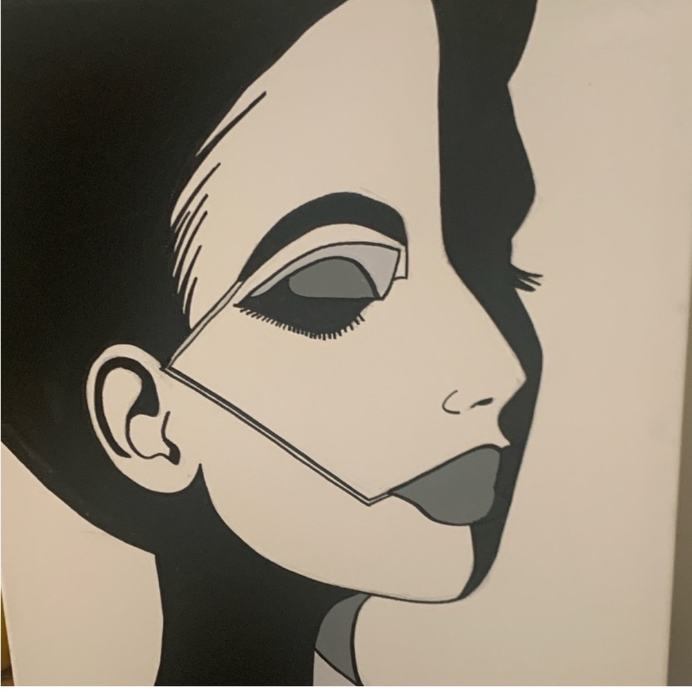 Modern Black and White Abstract Portrait Art (Lady G) Acrylic
